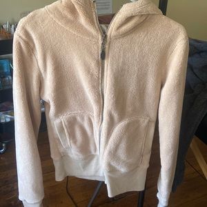 Tan fuzzy hooded zip up